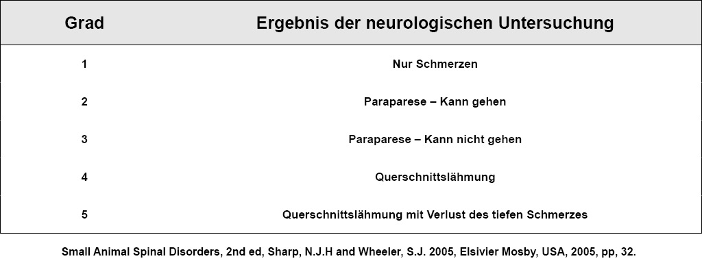 Einteilung der Symptomatik des Bandscheibenvorfalls
